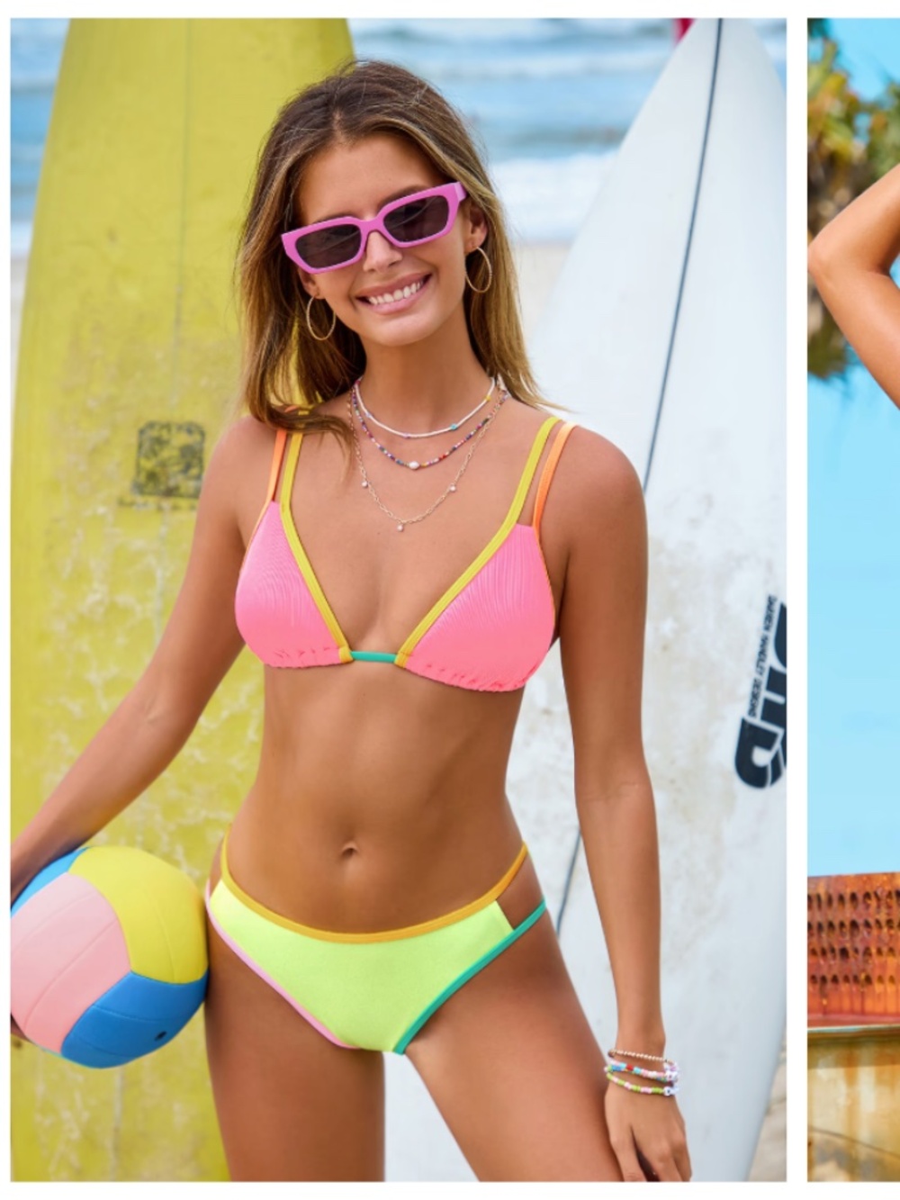 Cupshe Colorblock V-Neck Bikini Top & Cutout Cheeky Bottoms Set – Never Worn